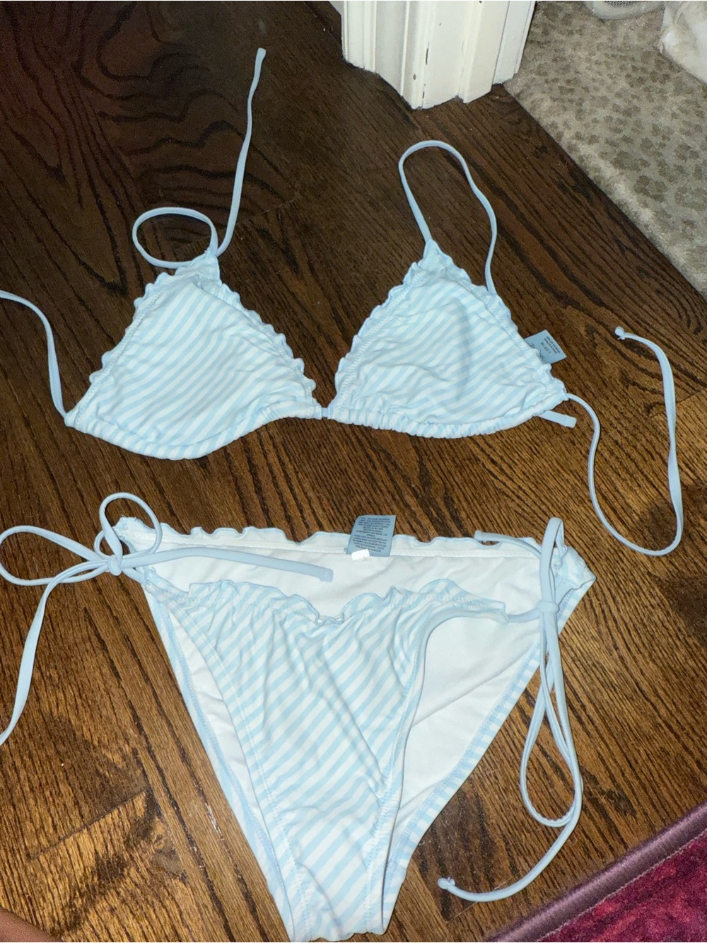 Target Light Blue and White Striped Triangle Bikini Set